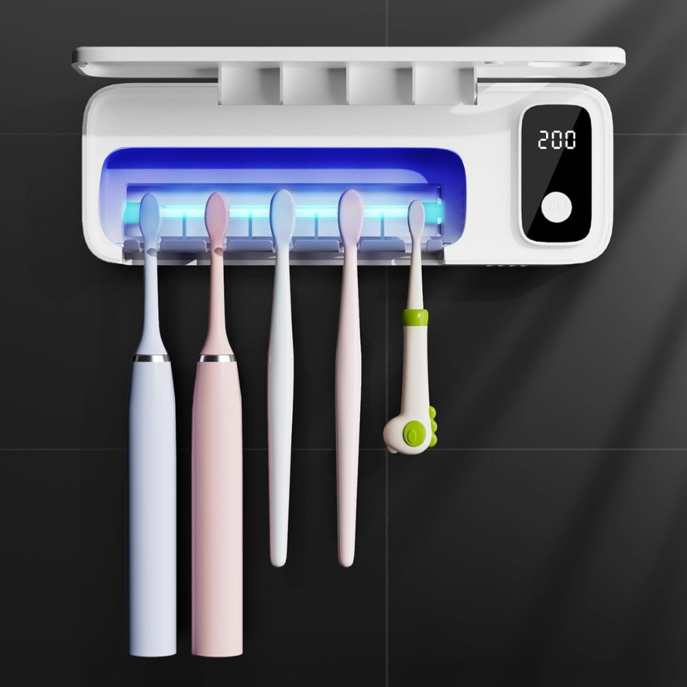 UV Toothbrush Sanitizer & Holder – 5 Slots, Rechargeable, Wall-Mounted