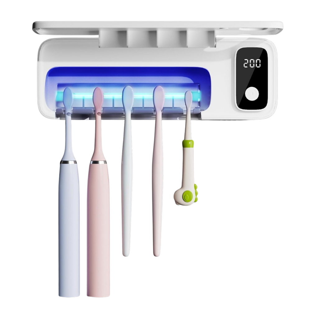 UV Toothbrush Sanitizer & Holder – 5 Slots, Rechargeable, Wall-Mounted