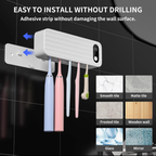 UV Toothbrush Sanitizer & Holder – 5 Slots, Rechargeable, Wall-Mounted